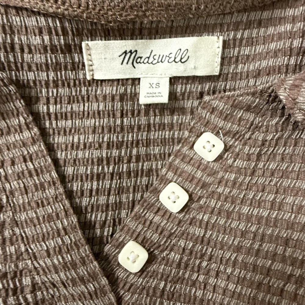Madewell Shirt Women's XS Brown Knit Striped Crinkle Accent Button Casual Shirt - Picture 6 of 9
